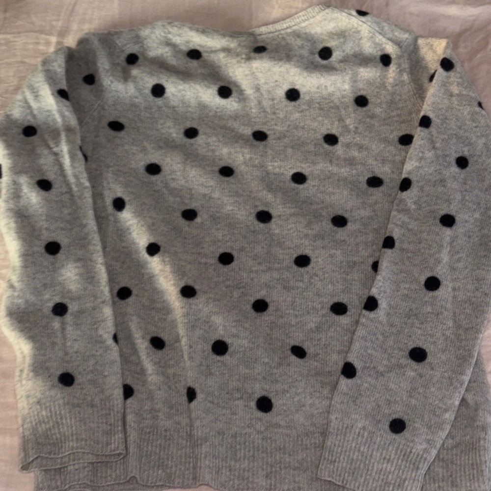 Cynthia Rowley Light Gray Black Polka Dot Sweater cashmere large crew neck Grey - Picture 5 of 9